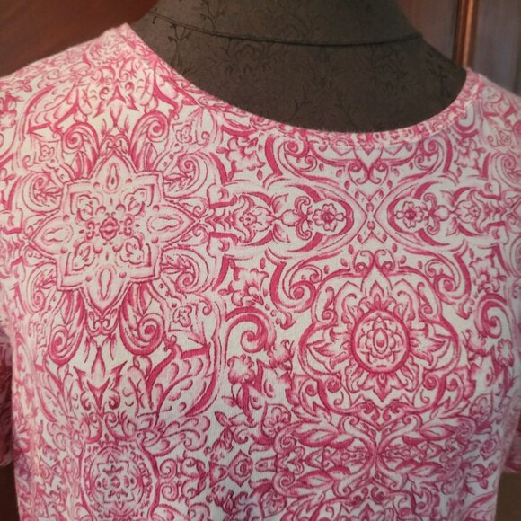 Talbots Pink & White Short Sleeve Top Cotton Blend Womens Size Large - Picture 2 of 4